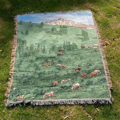 斯堪的纳维亚草原风景编织挂毯民宿房车露营风格毯子地毯客厅沙发