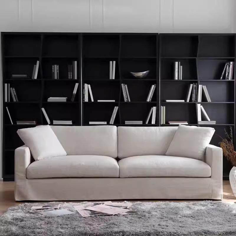 法式布艺沙发客厅直排米白色三人位沙发美式乡村可拆洗裙摆沙发