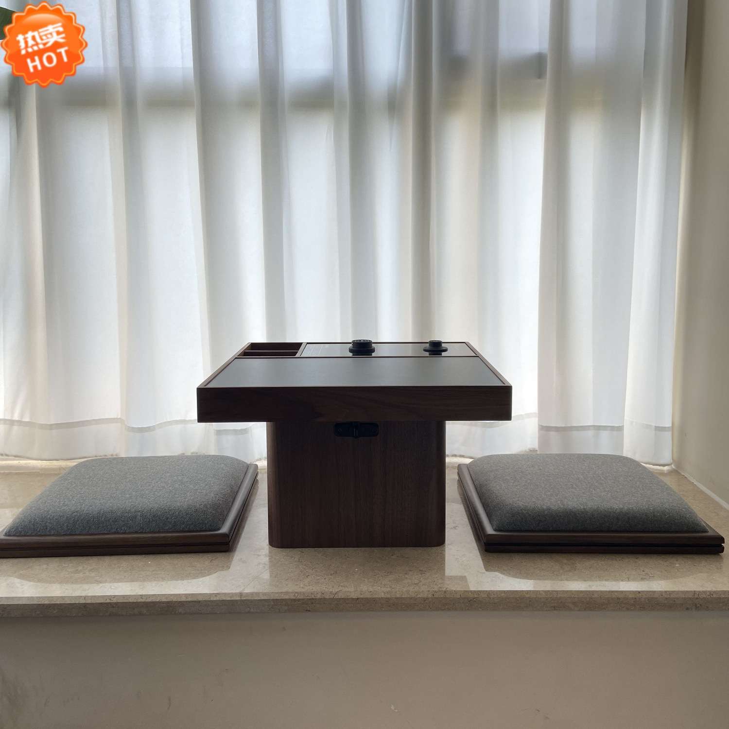 飘窗实木小桌子卧室矮桌炕桌榻榻米茶桌黑胡桃木阳台茶桌几可收纳