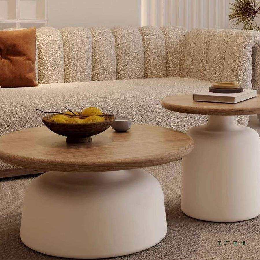 奶油风家用客厅新款茶几现代简约小户型圆形可移动网红民宿小边几