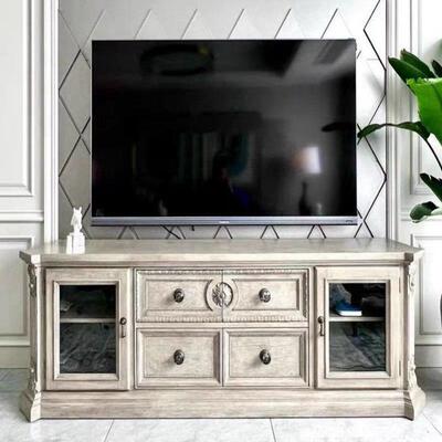 美式建筑复兴电视柜art餐边柜实木雕刻复古做旧储物地柜影视柜