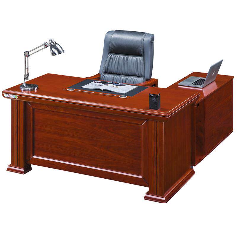 实木皮中式办公室桌油漆红胡桃色办公桌老板桌总裁桌董事长大班台
