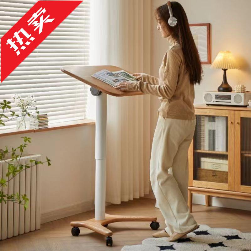 ir实木书桌电脑桌小户型升降学习桌桌子家用移动床边可折叠小桌子