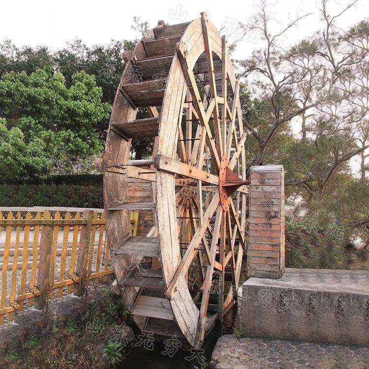 度假村农家乐创意景观水车仿古子母黄河筒车户外落地流水摆件