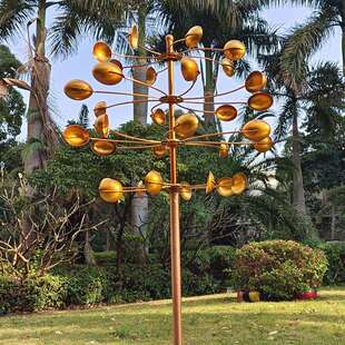 庭院摆件金属工艺品户外铁艺风车金勺造型旋转装饰插件四面轮转