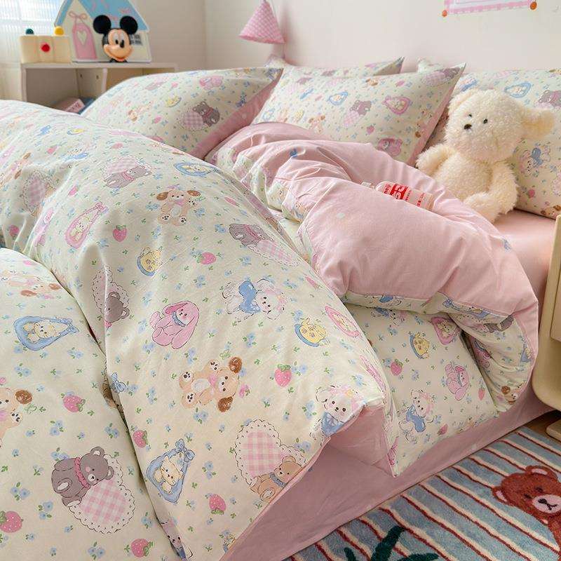 2025春季全棉四件套可爱卡通床上用品南通纯棉床单被套宿舍三件套