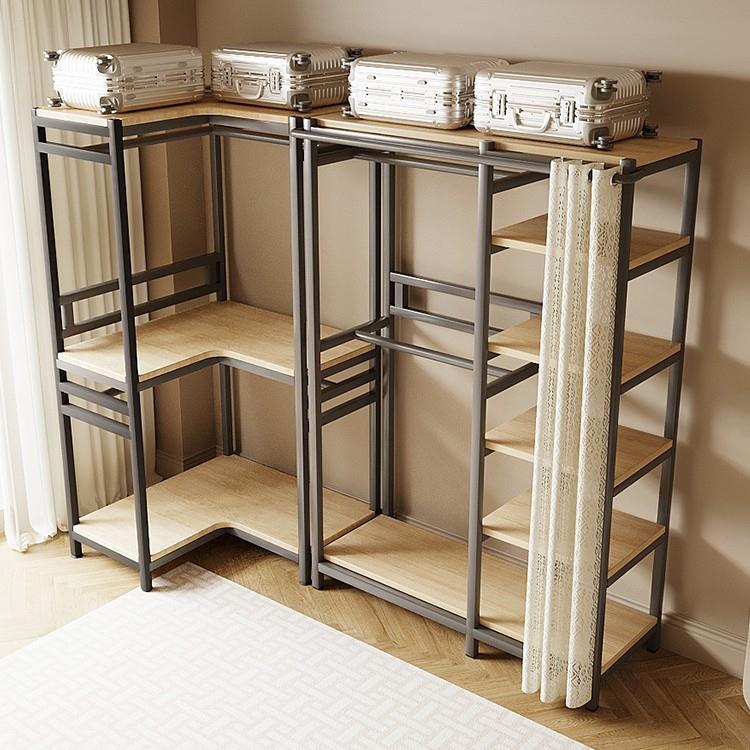 转角衣帽架落地卧室家用挂衣架简易组装开放式金属出租房衣柜收纳