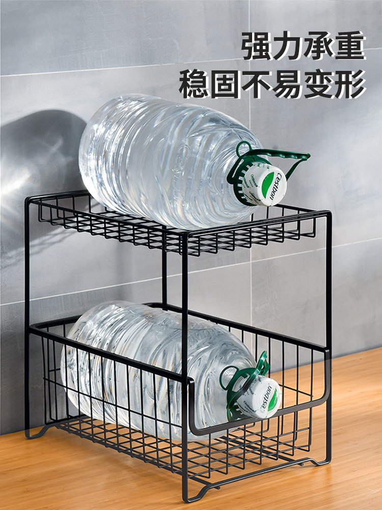 A6L厨房橱柜下水槽洗手池分层抽拉式窄整理置物架柜子双层抽屉收