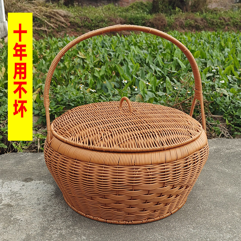 藤编大号带盖野餐祭祀篮