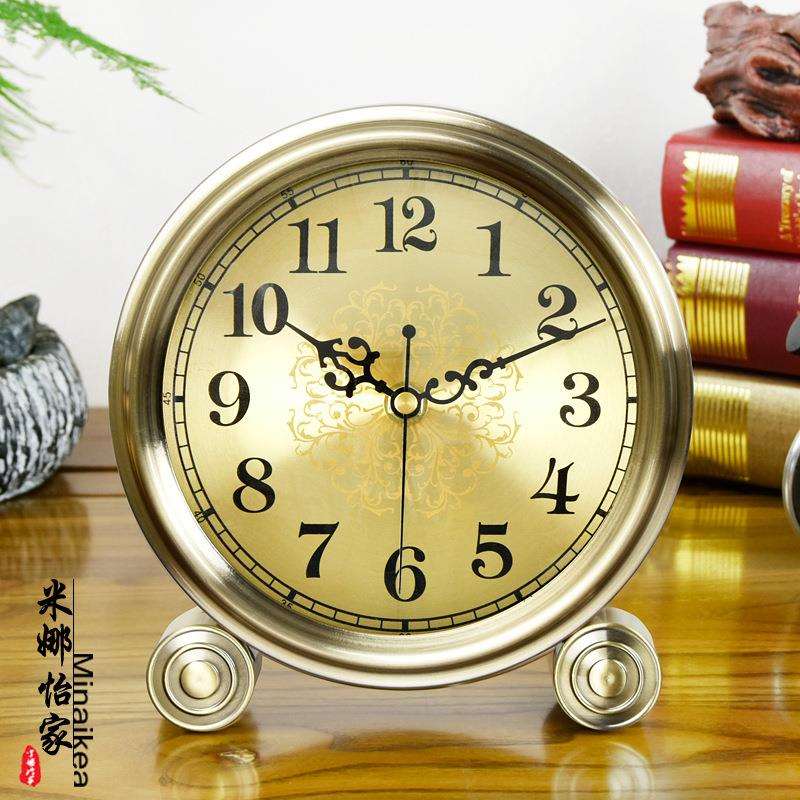 金属座钟客厅摆件表钟表坐钟大号静音台钟圆形个性创意时尚桌摆钟