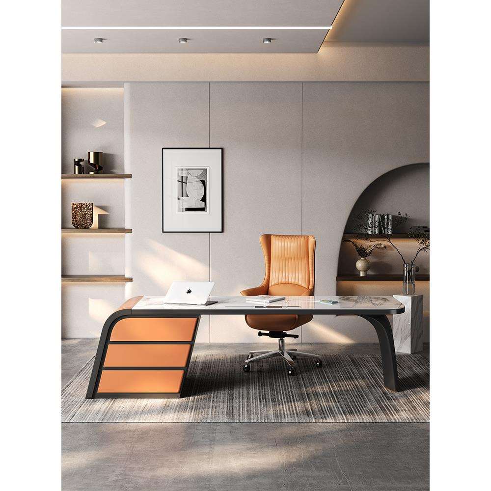 意式岩板办公桌轻奢书房书桌设计师现代简约电脑桌高级写字台