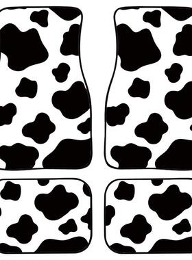 黑色白色牛动物印花汽车脚垫4件套前后衬垫地毯防滑耐磨