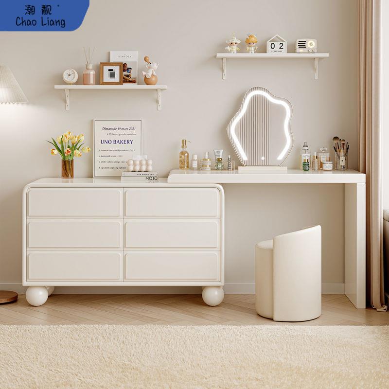 梳妆台斗柜一体卧室现代简约法式奶油风床尾收纳柜一体烤漆化妆桌