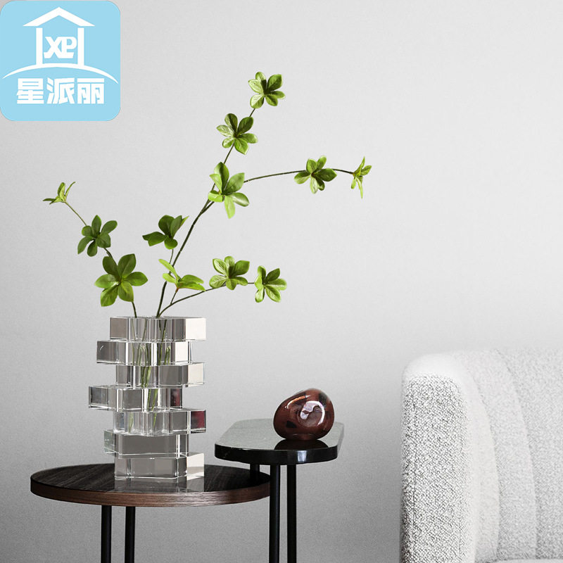 家居现代简约风 错位几何透明花瓶样间房客厅水晶花插小花器摆件