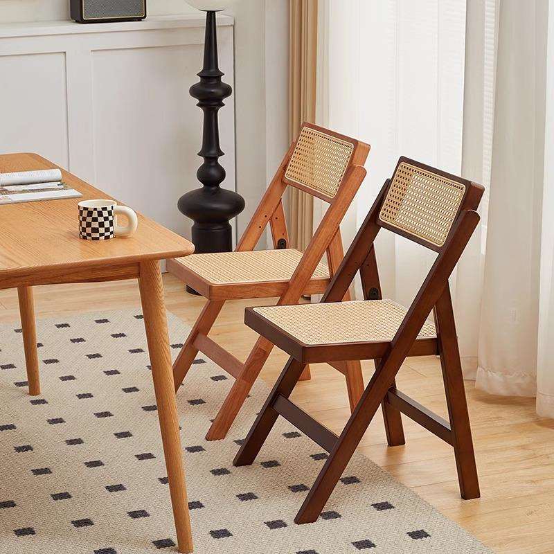 实木折叠餐椅书房餐厅耐用轻奢藤编折叠椅民宿休闲藤编靠背折叠椅