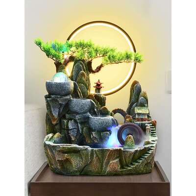 假山水景客厅加湿器高山风车流水摆件循环水招财盆景聚财风水轮