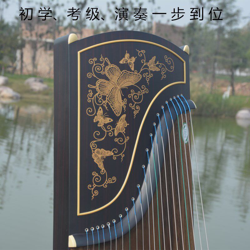 焦韵古筝厂家新款批发古筝黑檀金粉款专业演奏古筝金蝶飞舞