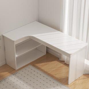 奶油风转角电脑桌书架一体学习桌卧室梳妆台书桌柜二合一家用桌子