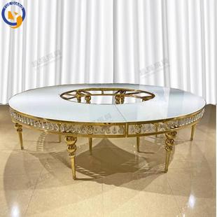 工厂不锈钢餐桌双层圆餐台长方桌弧形餐台婚礼宴会桌椅