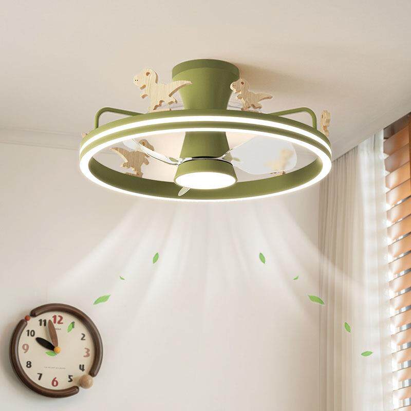 儿童房风扇灯男孩女孩卧室吸顶灯新款创意个性旋转恐龙吸顶风扇灯