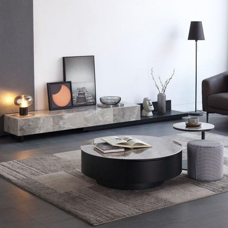 实木岩板茶几可伸缩电视柜现代简约家用客厅拉伸电视柜落地储物柜