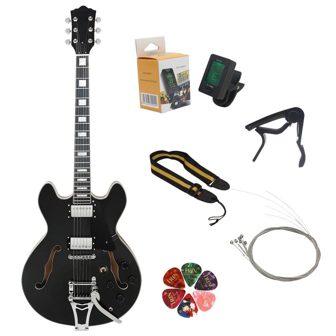 供应电吉他22品F孔爵士电吉他套装彩贝指板成人专业演奏吉他