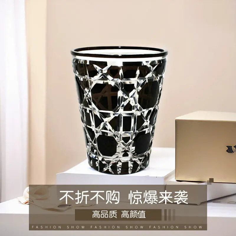 新款星空水晶玻璃杯威士忌酒杯套料经典黑色手工雕刻家用装饰