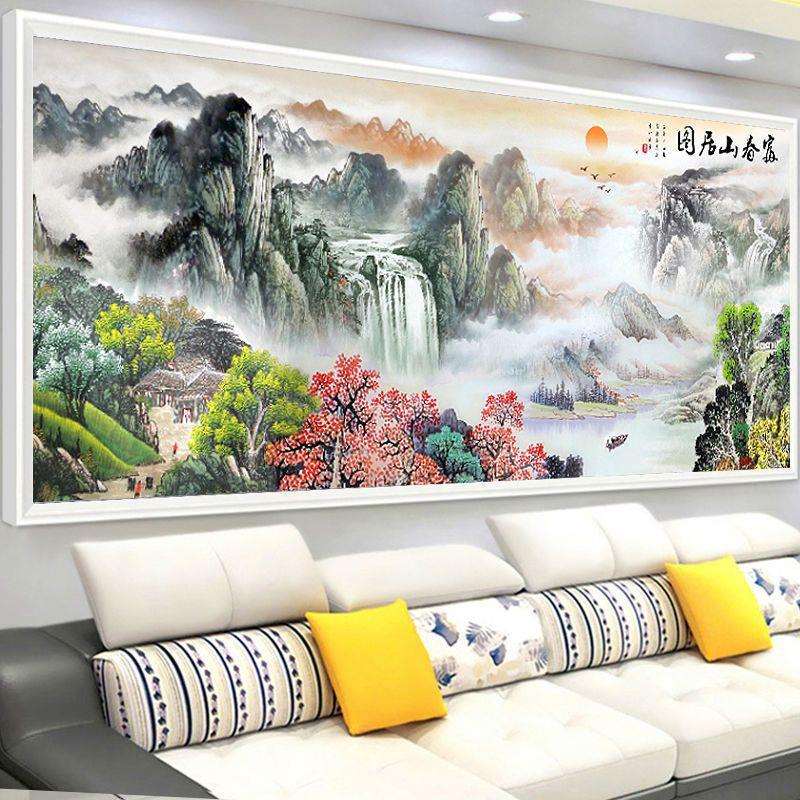 蒙娜丽莎十字绣富春山居图新款线绣客厅风景山水画流水生财自己绣