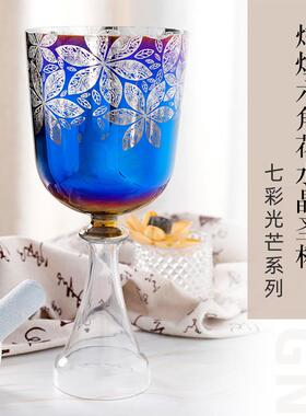 水晶钵音乐碗静心减压瑜伽乐器蓝色七彩光芒六角花圣杯赠送皮棒