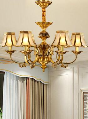 简欧式全铜吊灯客厅餐厅卧室6头铜艺灯美式现代简约铜艺灯具1613