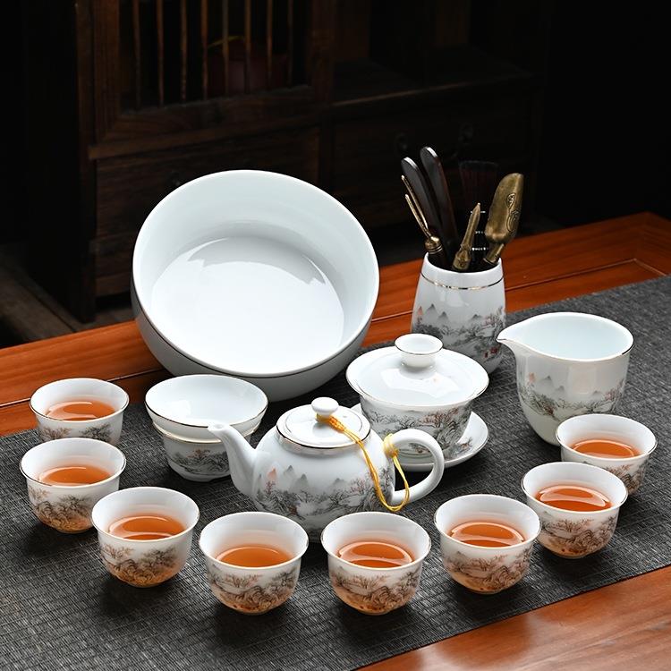 羊脂玉茶具冰种功夫红茶高档套装不烫手盖碗泡茶白瓷家用送礼茶杯