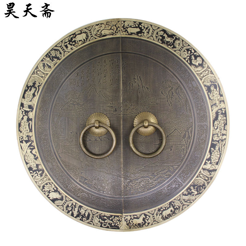昊天斋新中式大衣柜门纯铜拉手衣橱门仿古全铜把手顶箱柜复古五金