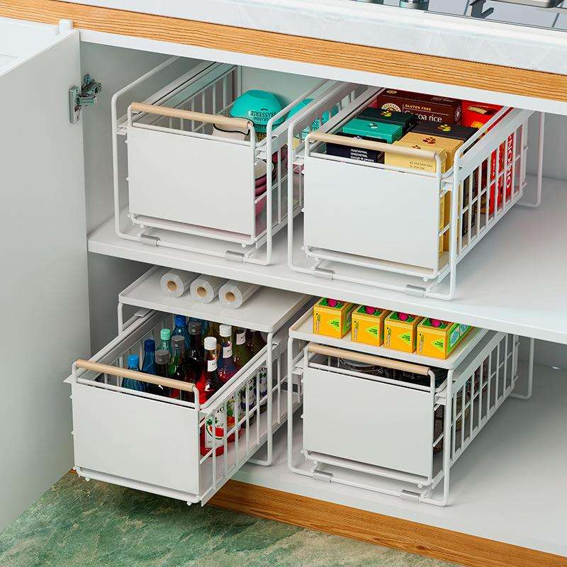 原木棒厨房下水槽置物架调料碗碟抽拉式水池收纳架橱柜拉篮分层架