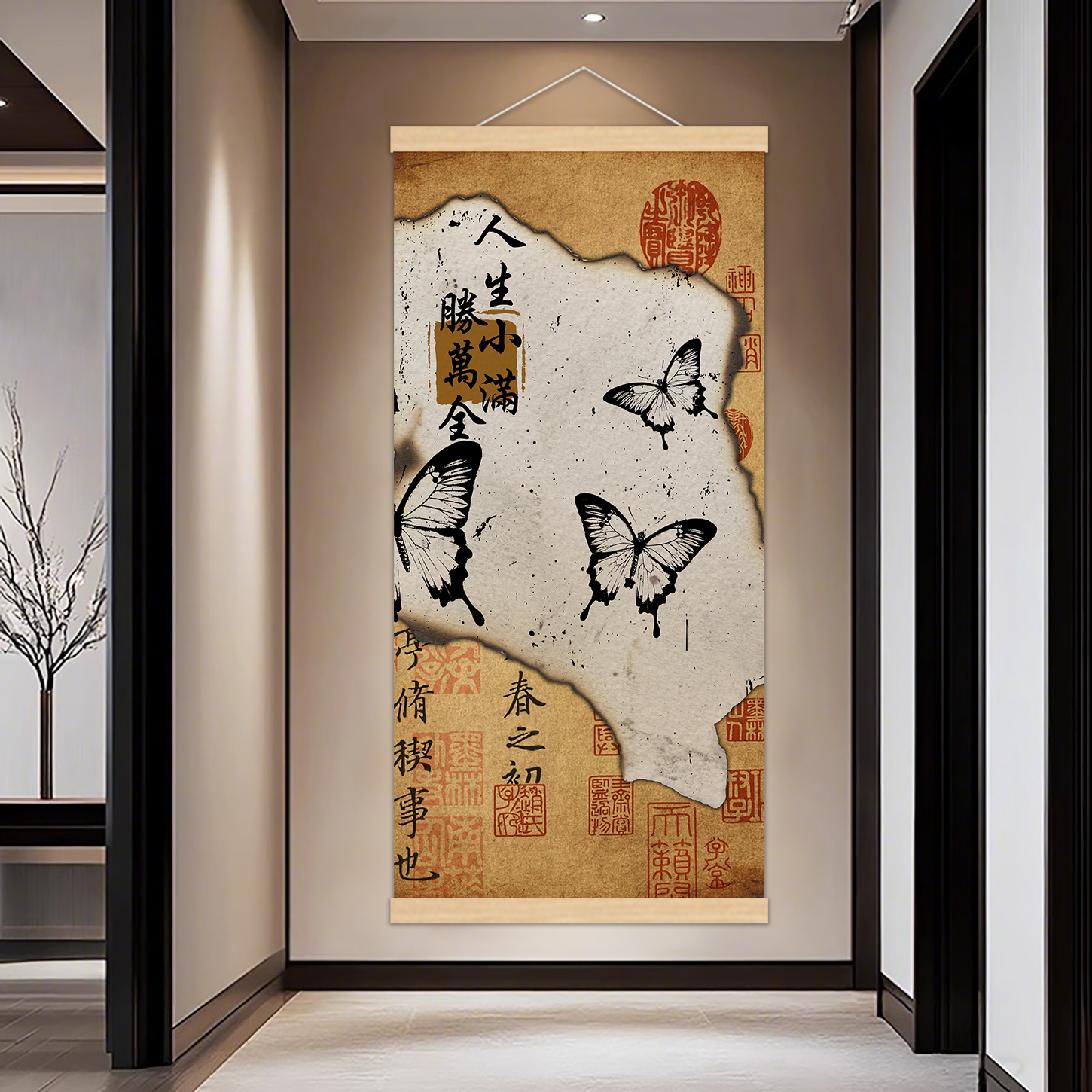 新中式蝴蝶装饰画挂画书房卧茶室玄关客厅电视沙发背景墙氛围布置图片