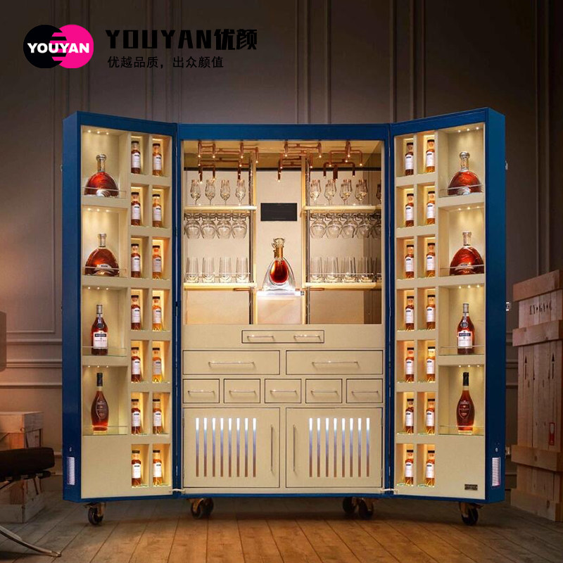 意式可移动酒柜大容量带锁高端别墅豪宅大平层设计师款红酒储物柜