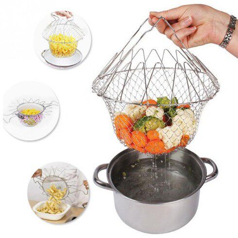 不锈钢伸缩折叠篮 basket油炸篮 炸薯条去油厨房工具TV产品