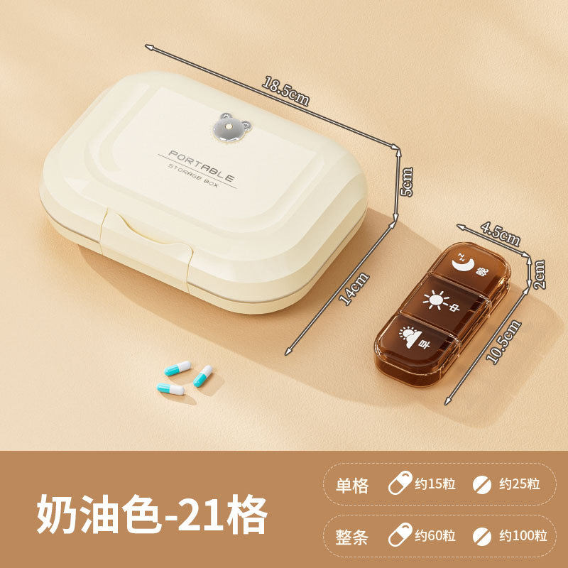 便携式药盒一周七天21格旅行分装药盒大容量密封保健品药品收纳盒