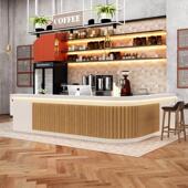 简约现代咖啡厅美容院前台转角弧形奶茶甜品店吧台餐饮饭店收银台