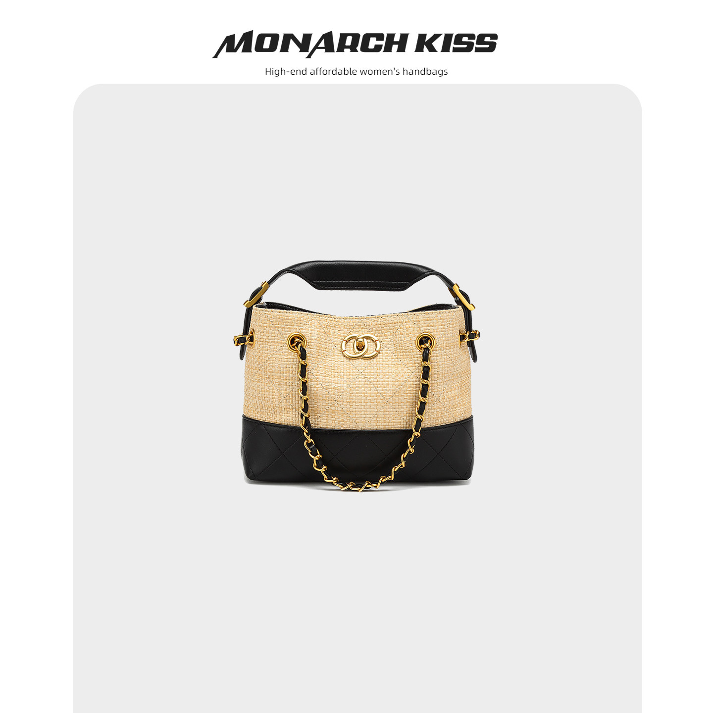 MonarchKiss草编撞色托特包女