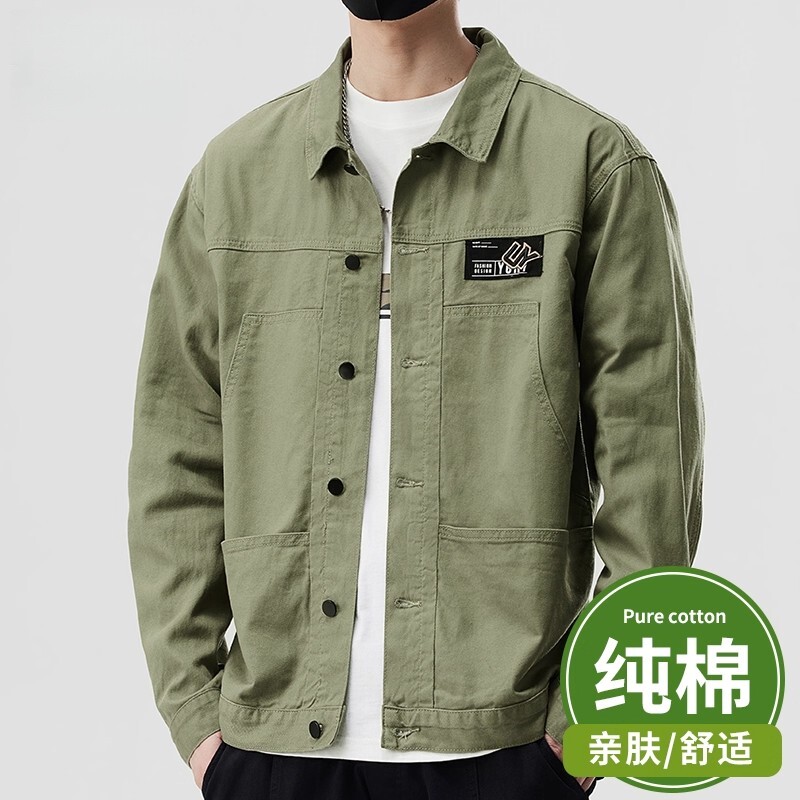纯棉牛仔外套男春秋款宽松男士简约夹克春季中年男式休闲男装上衣