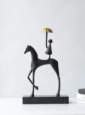 现代抽象简约艺术铸铁大理石黑色摆件样板间直播间书柜软装饰品