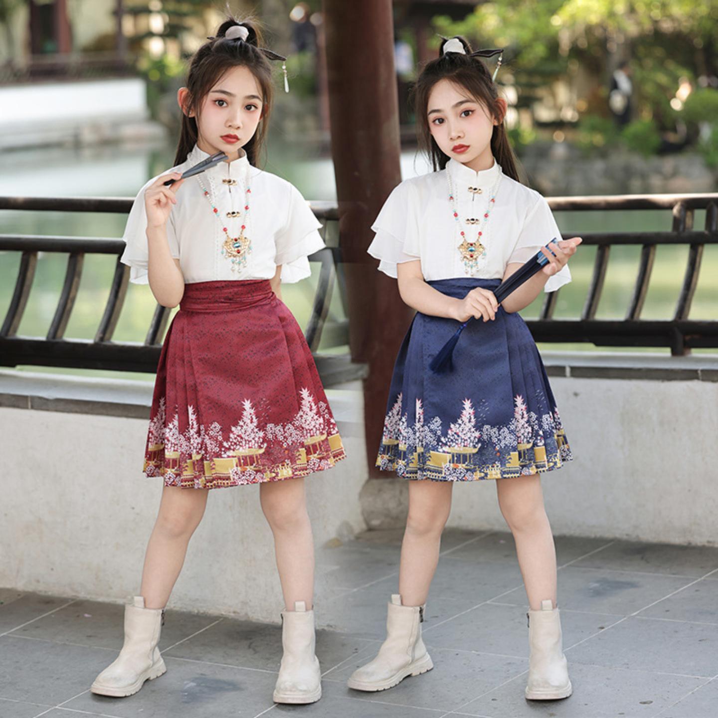 夏秋季马面裙新款改良版女童汉服
