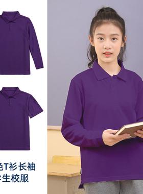中小学生校服短袖T恤儿童夏款紫色POLO衫男女童上衣厂家一件代发