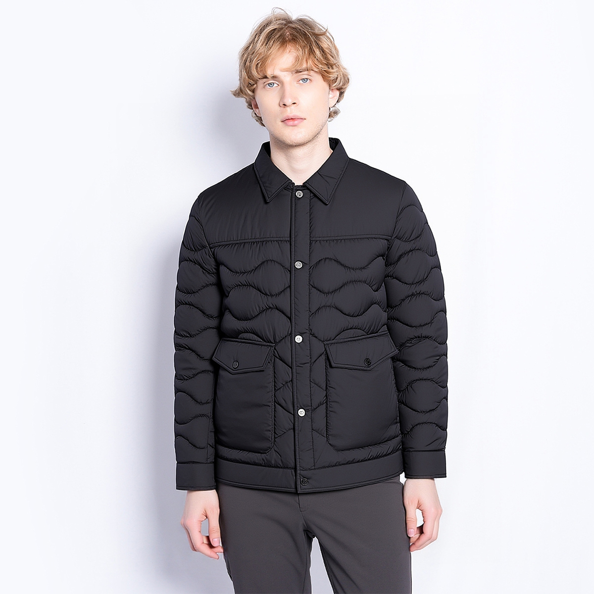 J.benato/宾度轻薄衬衫领羽绒服