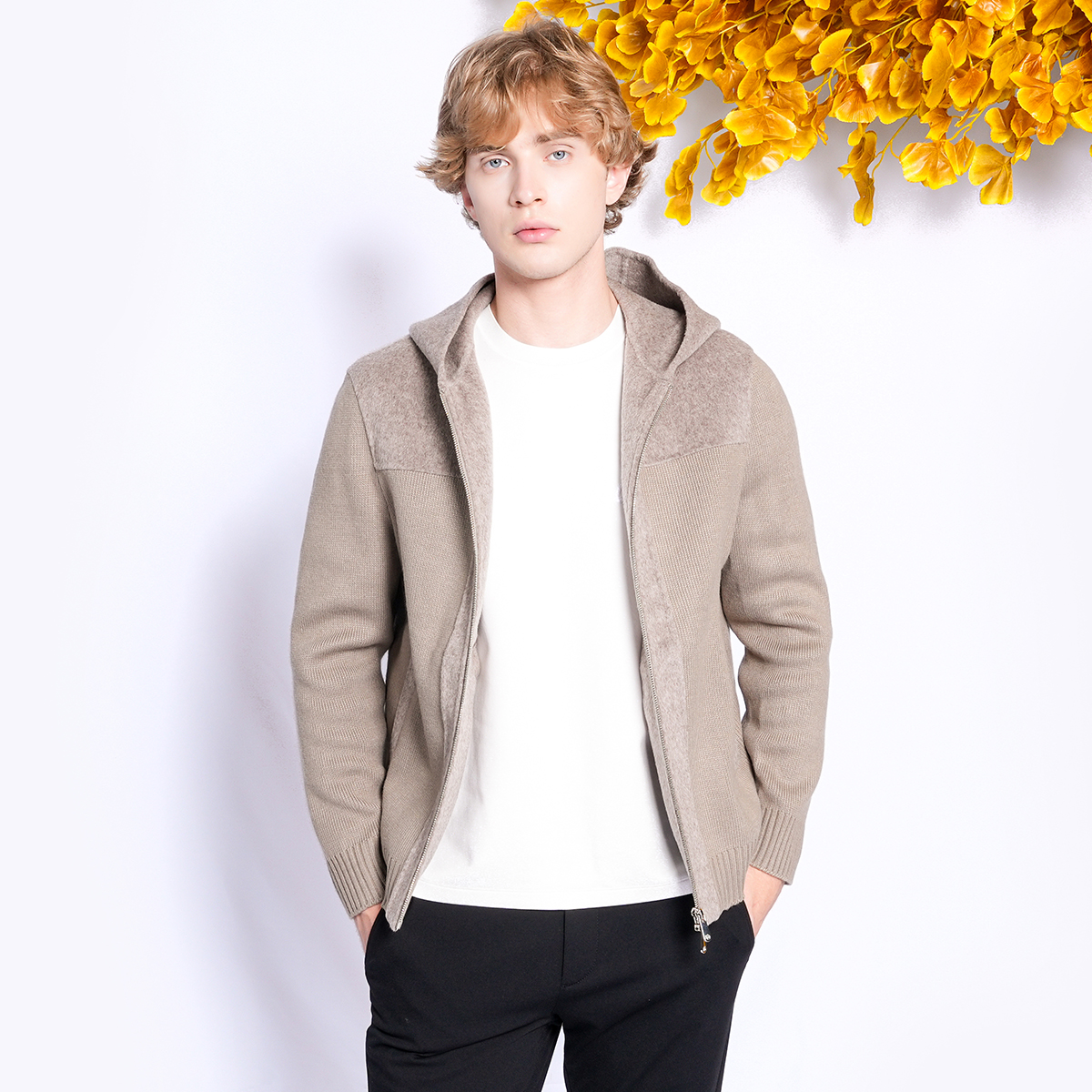 宾度男士轻奢肌理纹连帽夹克