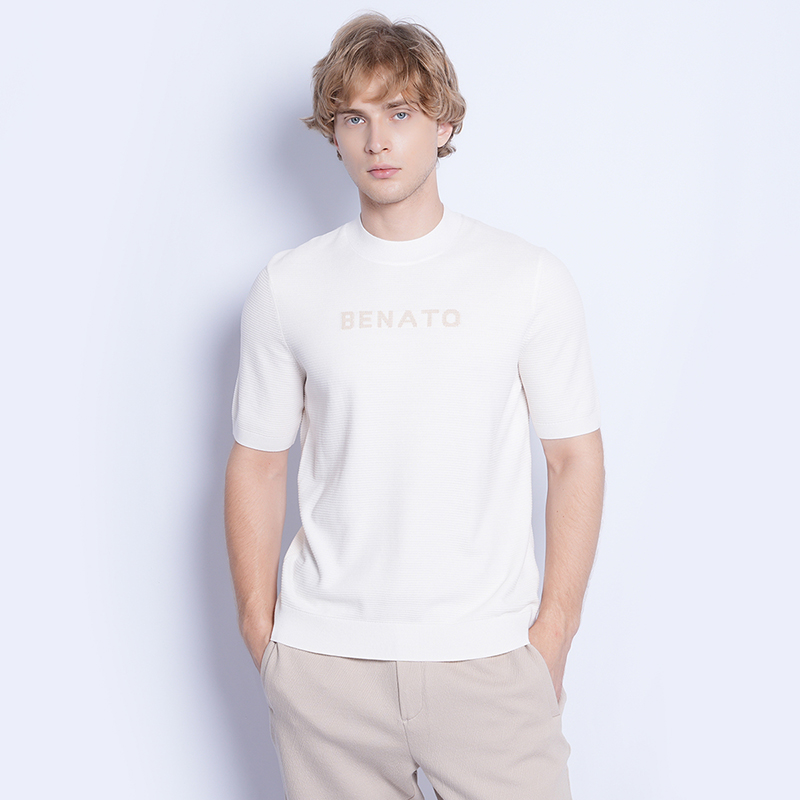 J.benato/宾度25年新款秋冬男士圆领短袖针织衫商务休闲羊毛衫