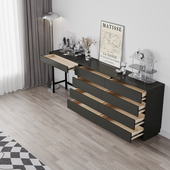 北欧简约卧室高级灰实木斗柜梳妆台一体床尾六八斗储物抽屉柜组合