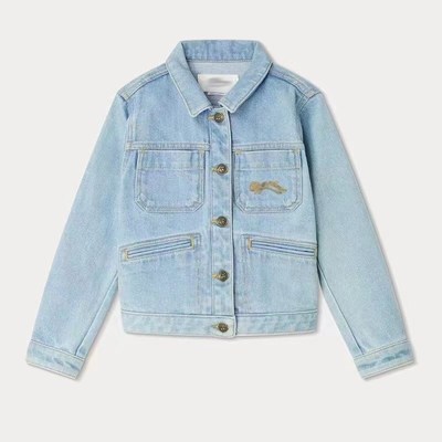 Bon*秋冬新款 法单儿童樱桃水洗浅色全棉软牛仔外套女童上衣 童装