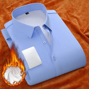 保暖衬衫男士长袖加绒加厚冬季新款休闲装新郎伴郎服结婚粉色衬衣