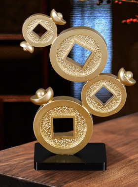 新中式财源滚滚铜钱创意客厅装饰品摆件家居饰品书房办公室摆设